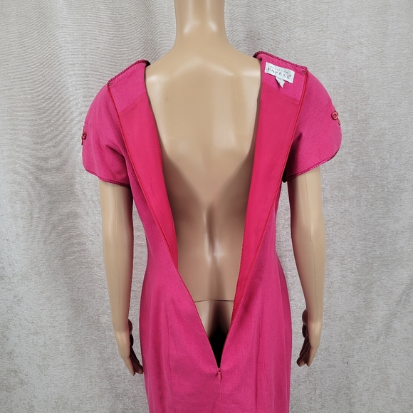 Adrianna Papell Vintage Linen Blend Short Tuplip Sleeve Sheath Dress - Picture 9 of 15